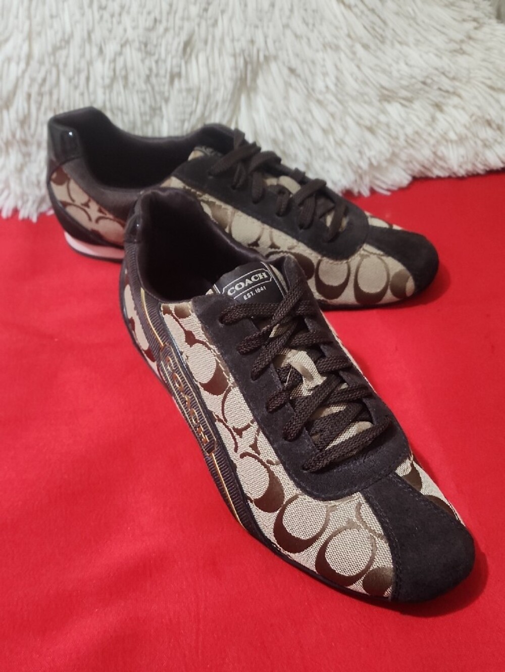 Coach Brown Signature Canvas Low-Top Sneakers with Dark Suede Trim - Picture 3 of 12